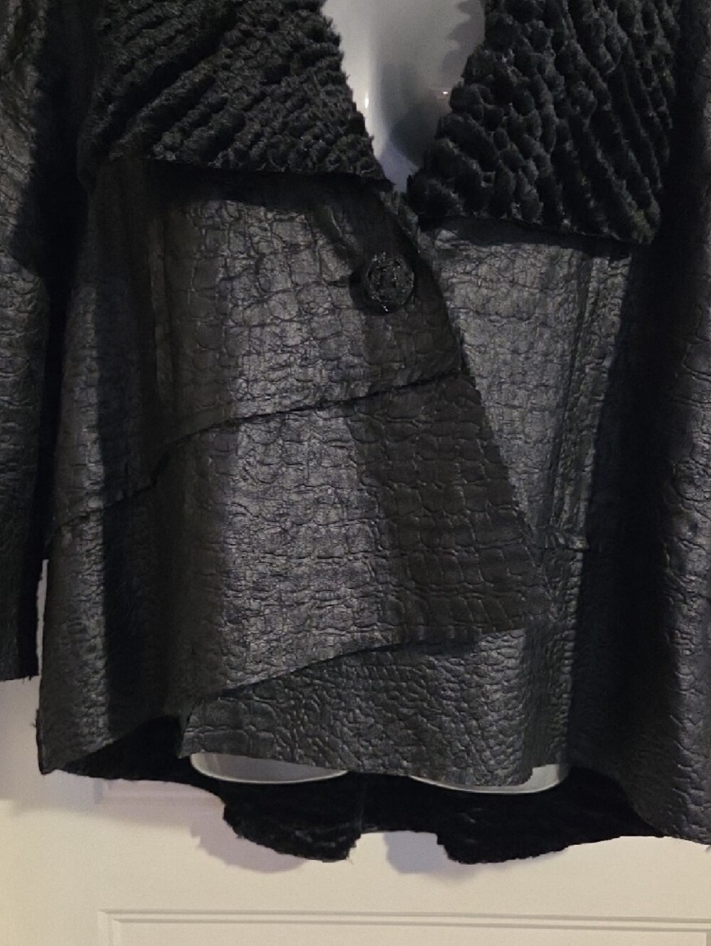 Joseph Ribkoff Black Textured Faux-Leather Jacket with Plush Collar - Picture 4 of 16